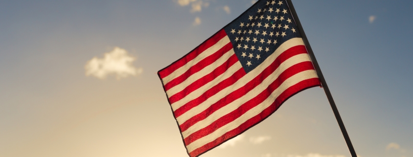 Person holding american flag.