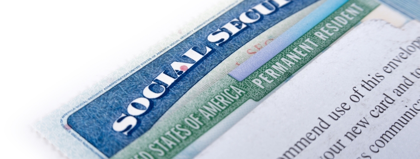 United States of America social security and green card on white background