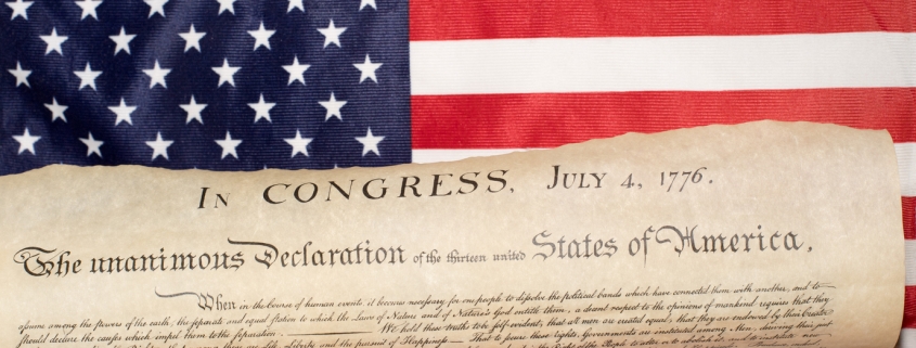 American Declaration of independence 4th july 1776 on usa flag background